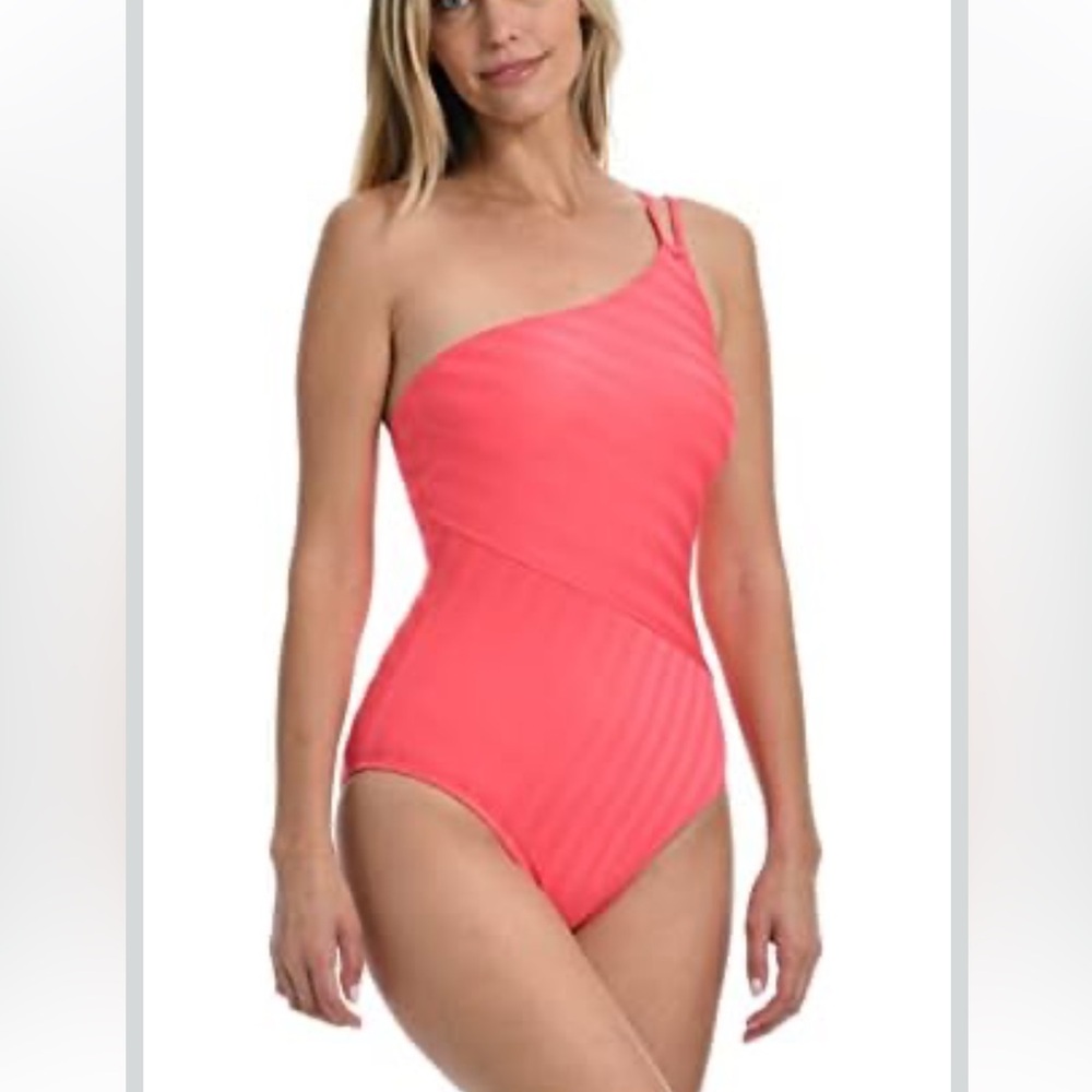 La Blanca Vibrant Coral One Shoulder Swimsuit